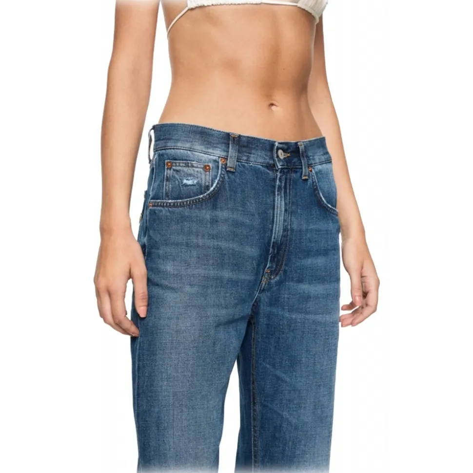 Dondup - Lightweight Washed Denim Canvas Flared Jeans - Blue - Trousers - Luxury Exclusive Collection - Avvenice