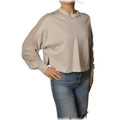 Dondup - Long-Sleeved Crewneck with Insert - Cream - Sweatshirt - Luxury Exclusive Collection - Avvenice