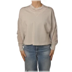 Dondup - Long-Sleeved Crewneck with Insert - Cream - Sweatshirt - Luxury Exclusive Collection - Avvenice