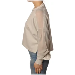 Dondup - Long-Sleeved Crewneck with Insert - Cream - Sweatshirt - Luxury Exclusive Collection - Avvenice