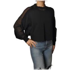 Dondup - Long-Sleeved Crewneck with Insert - Black - Sweatshirt - Luxury Exclusive Collection - Avvenice