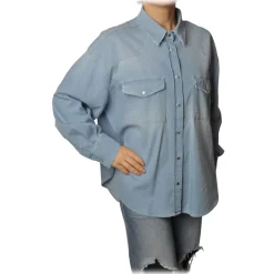Dondup - Long-Sleeved Oversized Shirt in Denim - Denim Blue - Shirt - Luxury Exclusive Collection - Avvenice