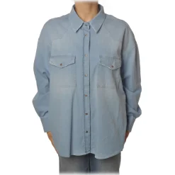 Dondup - Long-Sleeved Oversized Shirt in Denim - Denim Blue - Shirt - Luxury Exclusive Collection - Avvenice