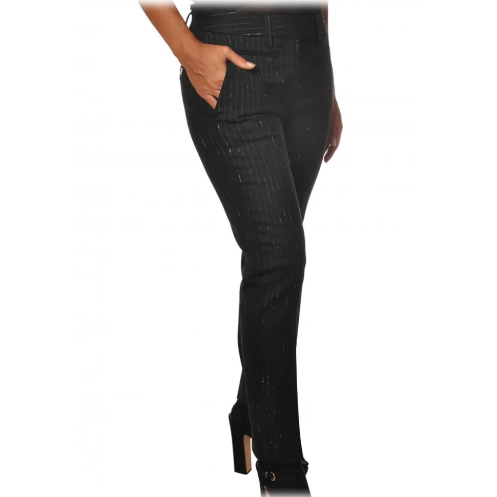 Dondup - Lurex Pinstripe Patterned Trousers - Black - Trousers - Luxury Exclusive Collection - Avvenice