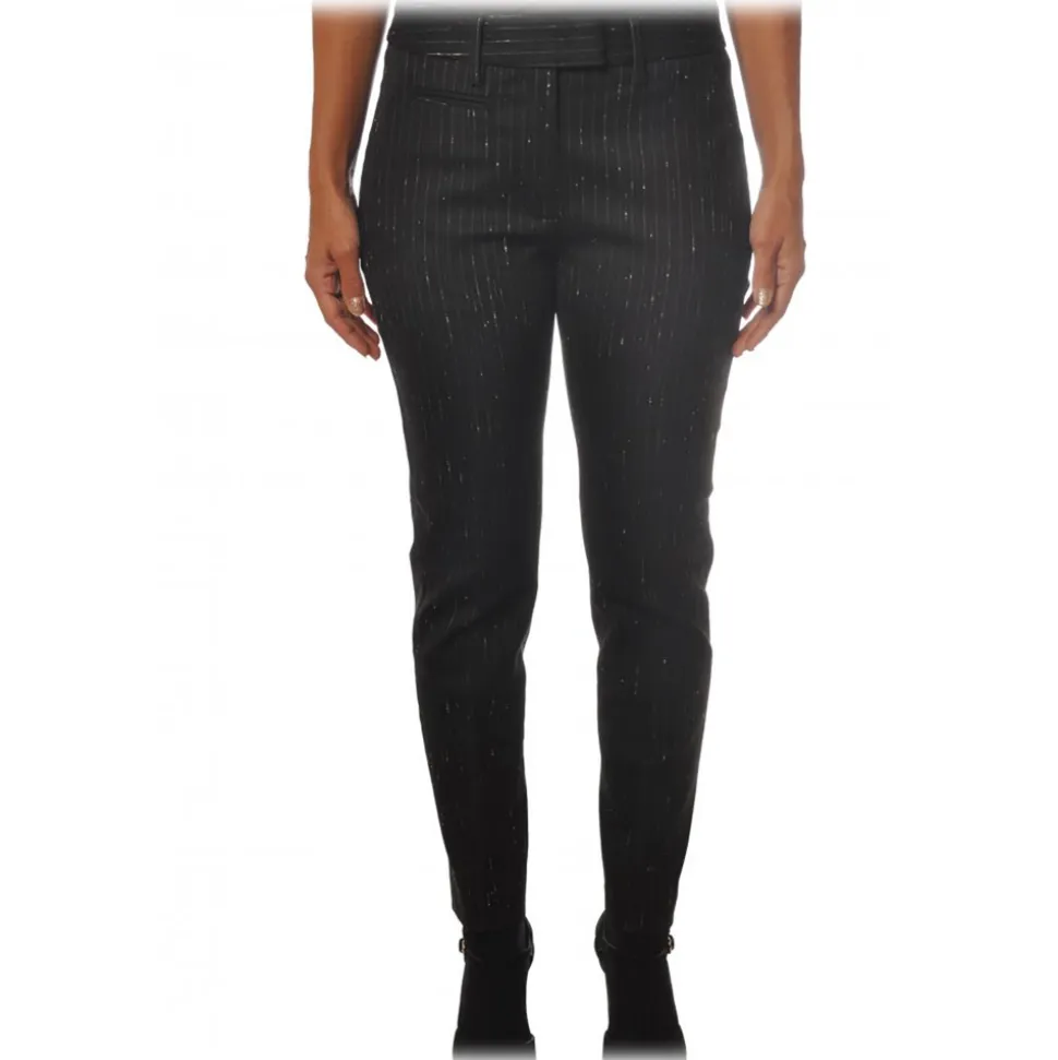 Dondup - Lurex Pinstripe Patterned Trousers - Black - Trousers - Luxury Exclusive Collection - Avvenice