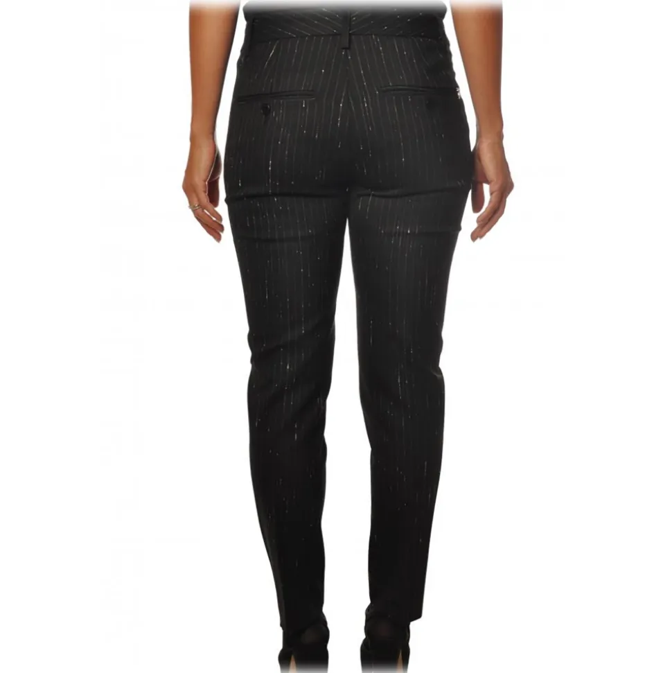 Dondup - Lurex Pinstripe Patterned Trousers - Black - Trousers - Luxury Exclusive Collection - Avvenice