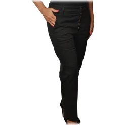 Dondup - Nima Trousers with Metal Closure Buttons - Black - Trousers - Luxury Exclusive Collection - Avvenice
