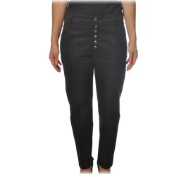 Dondup - Nima Trousers with Metal Closure Buttons - Black - Trousers - Luxury Exclusive Collection - Avvenice