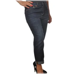 Dondup - Regular-Waist Zoe Trousers with Covered Buttons - Dark Blue - Trousers - Luxury Exclusive Collection - Avvenice