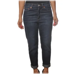 Dondup - Regular-Waist Zoe Trousers with Covered Buttons - Dark Blue - Trousers - Luxury Exclusive Collection - Avvenice