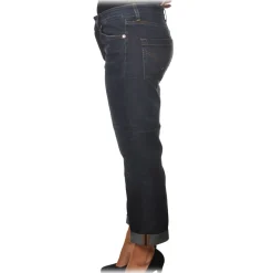 Dondup - Regular-Waist Zoe Trousers with Covered Buttons - Dark Blue - Trousers - Luxury Exclusive Collection - Avvenice