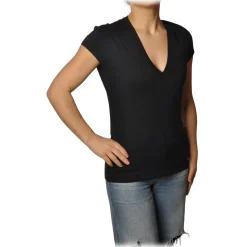 Dondup - Short-Sleeved T-shirt with V Neckline - Black - T-shirt - Luxury Exclusive Collection - Avvenice