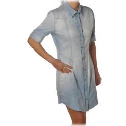 Dondup - Short-Sleeves Shirt Model with Collar - Blue Denim - Dresses - Luxury Exclusive Collection - Avvenice