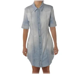 Dondup - Short-Sleeves Shirt Model with Collar - Blue Denim - Dresses - Luxury Exclusive Collection - Avvenice