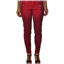 Dondup - Slim Fit Trousers with Zip Details - Red - Trousers - Luxury Exclusive Collection - Avvenice