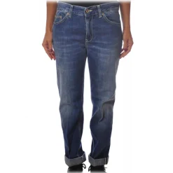 Dondup - Straight Jeans with Treated Canvas - Blue - Trousers - Luxury Exclusive Collection - Avvenice
