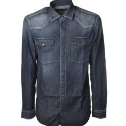 Dondup - Texan Model Shirt Made of Washed Denim - Blue/Denim - Shirt - Luxury Exclusive Collection - Avvenice