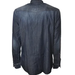 Dondup - Texan Model Shirt Made of Washed Denim - Blue/Denim - Shirt - Luxury Exclusive Collection - Avvenice
