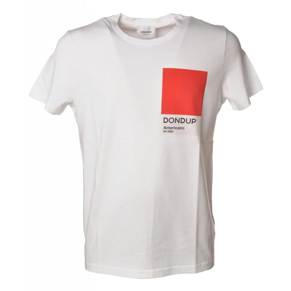 Dondup - T-shirt with Colored Geometric Detail - White - T-shirt - Luxury Exclusive Collection - Avvenice