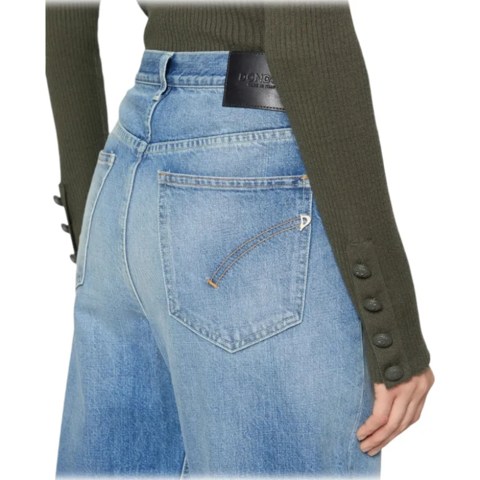 Dondup - Vintage Effect Wide Leg Jeans - Light Blue - Trousers - Luxury Exclusive Collection - Avvenice