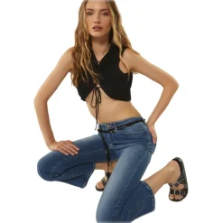 Dondup - Washed Canvas Trumpet Jeans - Blue - Trousers - Luxury Exclusive Collection - Avvenice