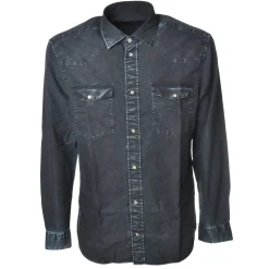 Dondup - Washed Denim Shirt with Buttons - Black - Shirt - Luxury Exclusive Collection - Avvenice
