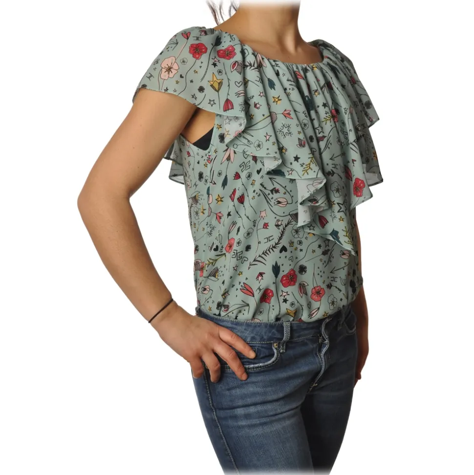 Elisabetta Franchi - Blouse Multicolor Pattern - Aquamarine - Shirt - Made in Italy - Luxury Exclusive Collection - Avvenice