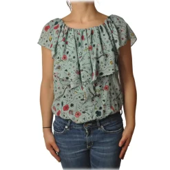 Elisabetta Franchi - Blouse Multicolor Pattern - Aquamarine - Shirt - Made in Italy - Luxury Exclusive Collection - Avvenice