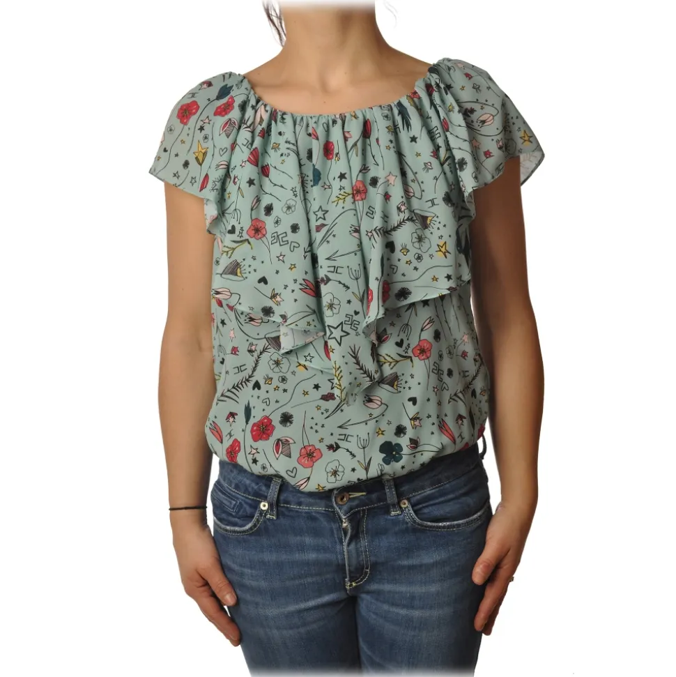 Elisabetta Franchi - Blouse Multicolor Pattern - Aquamarine - Shirt - Made in Italy - Luxury Exclusive Collection - Avvenice
