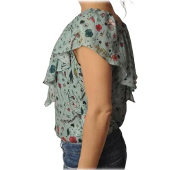 Elisabetta Franchi - Blouse Multicolor Pattern - Aquamarine - Shirt - Made in Italy - Luxury Exclusive Collection - Avvenice