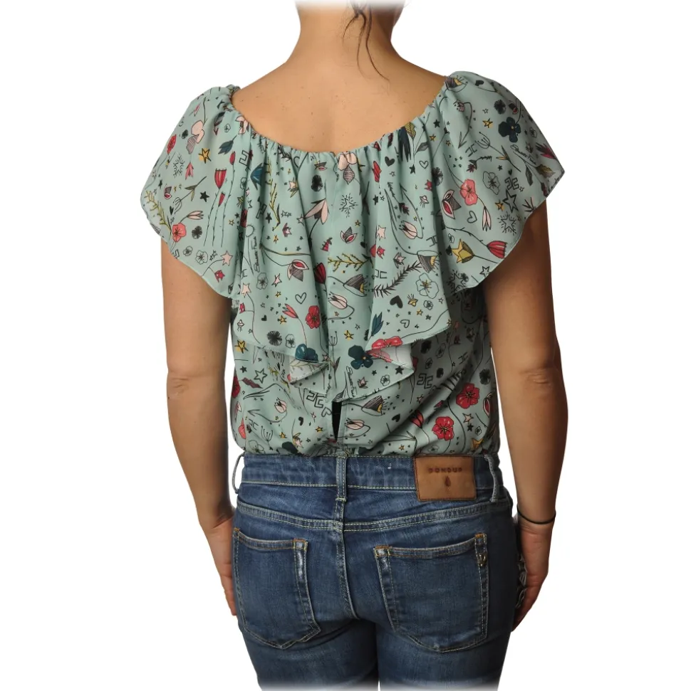 Elisabetta Franchi - Blouse Multicolor Pattern - Aquamarine - Shirt - Made in Italy - Luxury Exclusive Collection - Avvenice