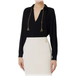 Elisabetta Franchi - Blouse with Chain Detail - Black - Shirt - Made in Italy - Luxury Exclusive Collection - Avvenice