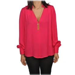 Elisabetta Franchi - Blouse with Gold Chain Detail - Fuchsia - Shirt - Made in Italy - Luxury Exclusive Collection - Avvenice