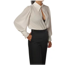 Elisabetta Franchi - Body with Long Sleeve - White - Shirt - Made in Italy - Luxury Exclusive Collection - Avvenice