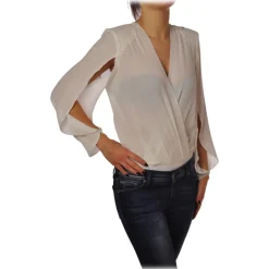 Elisabetta Franchi - Body Blouse With Long Sleeves - Ivory - Top - Made in Italy - Luxury Exclusive Collection - Avvenice
