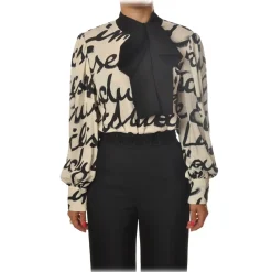 Elisabetta Franchi - Body with Long Sleeve - Butter/Black - Shirt - Made in Italy - Luxury Exclusive Collection - Avvenice