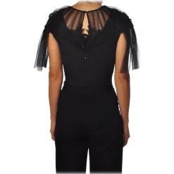 Elisabetta Franchi - Body with Upper Part in Lace - Black - Top - Made in Italy - Luxury Exclusive Collection - Avvenice