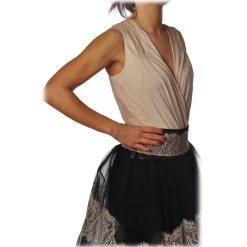 Elisabetta Franchi - Body with Back in Tulle - Vanilla - Top - Made in Italy - Luxury Exclusive Collection - Avvenice