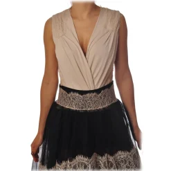 Elisabetta Franchi - Body with Back in Tulle - Vanilla - Top - Made in Italy - Luxury Exclusive Collection - Avvenice