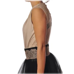 Elisabetta Franchi - Body with Back in Tulle - Vanilla - Top - Made in Italy - Luxury Exclusive Collection - Avvenice