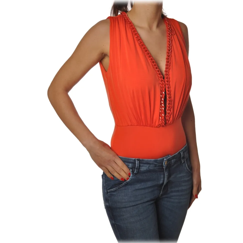 Elisabetta Franchi - Body with Chain Detail - Orange - Top - Made in Italy - Luxury Exclusive Collection - Avvenice