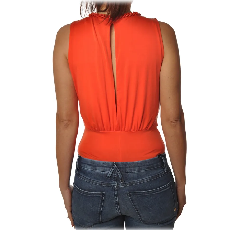 Elisabetta Franchi - Body with Chain Detail - Orange - Top - Made in Italy - Luxury Exclusive Collection - Avvenice
