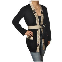 Elisabetta Franchi - Cardigan with Logoed Edges - Black - Pullover - Made in Italy - Luxury Exclusive Collection - Avvenice