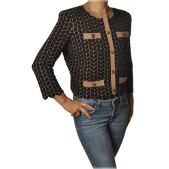 Elisabetta Franchi - Chanel Sweater - Black Brown - Sweater - Made in Italy - Luxury Exclusive Collection - Avvenice