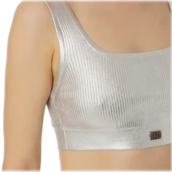 Elisabetta Franchi - Coated Crop Top - Silver - Top - Made in Italy - Luxury Exclusive Collection - Avvenice