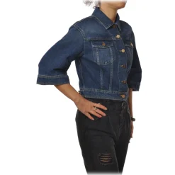 Elisabetta Franchi - Denim Jacket with Logo - Blue - Jacket - Made in Italy - Luxury Exclusive Collection - Avvenice