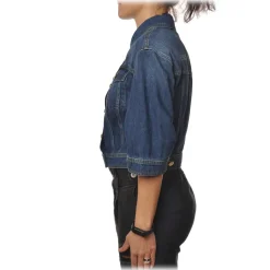 Elisabetta Franchi - Denim Jacket with Logo - Blue - Jacket - Made in Italy - Luxury Exclusive Collection - Avvenice