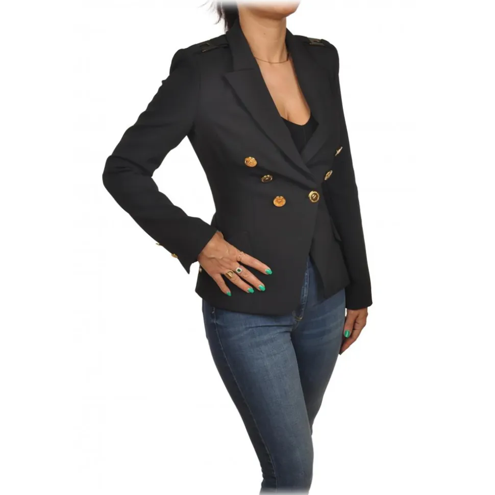 Elisabetta Franchi - Double-Breasted Jacket with Jewel Buttons - Black - Jacket - Made in Italy - Luxury Exclusive Collection - Avvenice