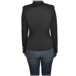 Elisabetta Franchi - Double-Breasted Jacket with Jewel Buttons - Black - Jacket - Made in Italy - Luxury Exclusive Collection - Avvenice