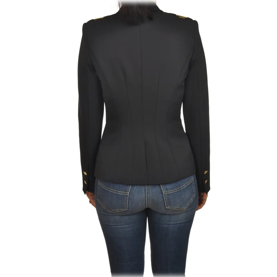 Elisabetta Franchi - Double-Breasted Jacket with Jewel Buttons - Black - Jacket - Made in Italy - Luxury Exclusive Collection - Avvenice